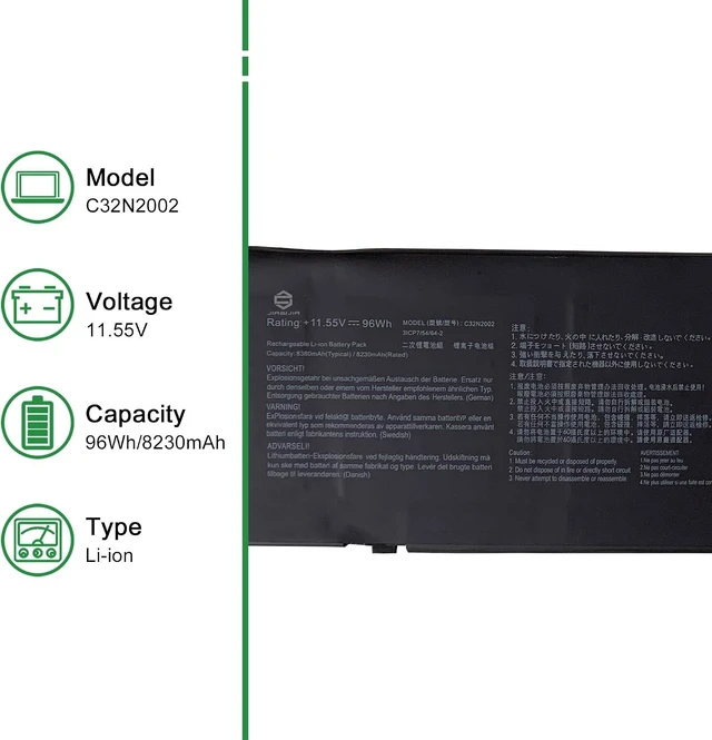 Alt view image 8 of 12 - C32N2002 Laptop Battery Replacement for Asus ZenBook Flip 15 UX535LI UX564EH UX564EI UX564PH Series Notebook 11.55V 96Wh 8230mAh