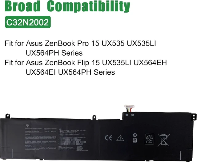 Alt view image 11 of 12 - C32N2002 Laptop Battery Replacement for Asus ZenBook Flip 15 UX535LI UX564EH UX564EI UX564PH Series Notebook 11.55V 96Wh 8230mAh