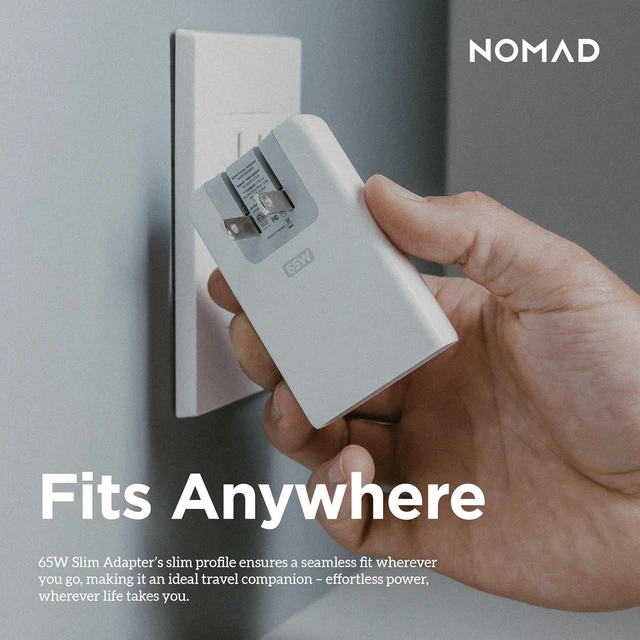Alt view image 11 of 14 - Nomad Slim Power Adapter, Flat Wall Charger with Dual USB C Cable Ports, Slim Block with Fast Charge Ports, Charger Block Flat USB C Plug (White 65W)