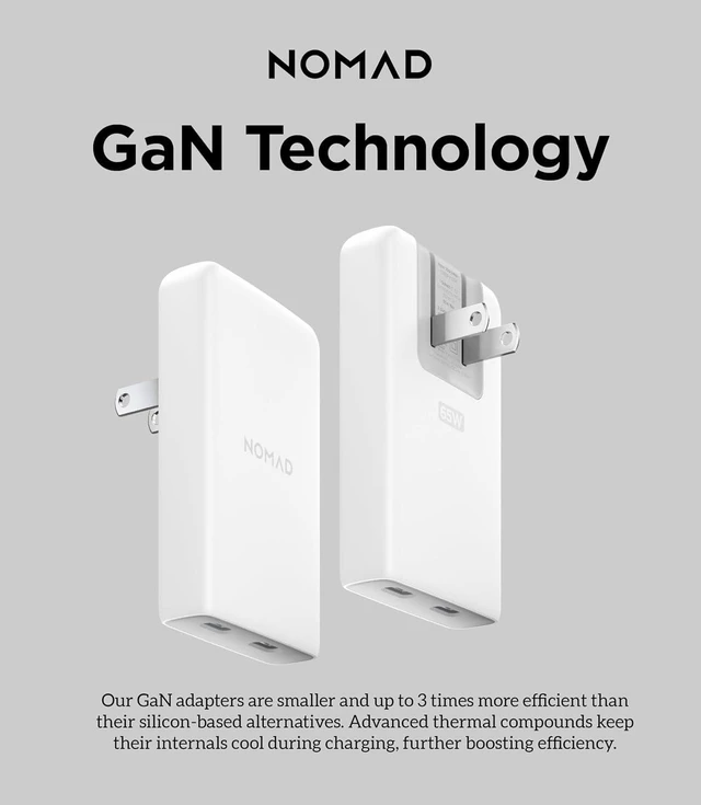 Alt view image 12 of 14 - Nomad Slim Power Adapter, Flat Wall Charger with Dual USB C Cable Ports, Slim Block with Fast Charge Ports, Charger Block Flat USB C Plug (White 65W)