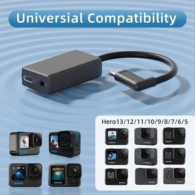 Alt view image 8 of 10 - Runpower External Mic Adapter for Go Pro Hero 13/12/11/10/9/8/7/6/5 Black, Type-C to 3.5mm Microphone Converter for Clear and Authentic Sound in Vlogging and Video Recording (1 Pack)