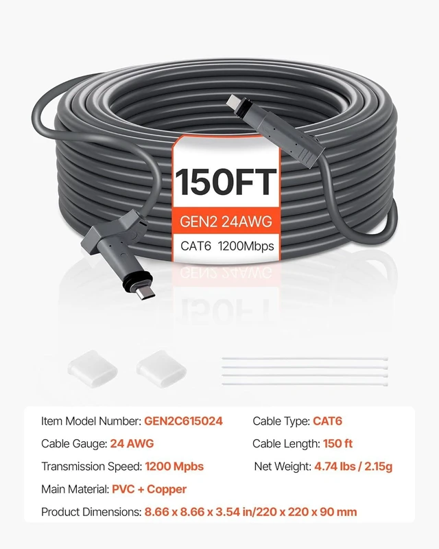 Alt view image 14 of 14 - VEVOR Starlink Gen 2 Cable, 150 FT, 24 AWG Copper Core, Durable Extension Cable for Standard Generation 2, Compatible with Starlink Rectangular Satellite V2, Flexible Wiring for RV, Backyard, Camping