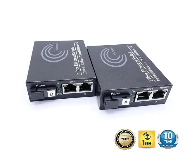 Alt view image 9 of 14 - Elfcam® - 1 Pair Fiber Ethernet Converters, SFP Media Converter Included, Up to 20KM Distance on Single Mode SC Fiber Optic (2 RJ45 Ports *2 RJ45 Ports)
