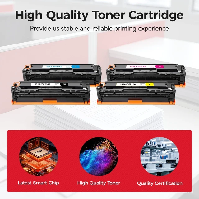 Alt view image 9 of 10 - caink 131A Toner Cartridge 4-Pack Black Cyan Yellow Magenta with Chip High Yield Replacement for HP 131A 131X Toner Compatible for HP LaserJet Pro 200 Color MFP M276nw M276n M251nw M251n Printer