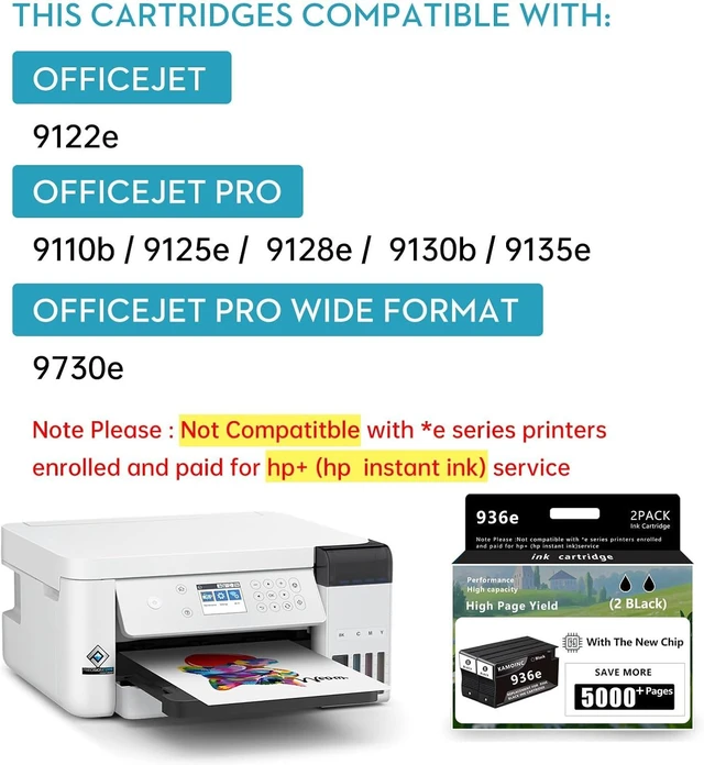 Alt view image 8 of 12 - 936e 936XLBlack Ink Cartridge Replacement for 936e Black Ink Work with OfficeJet Pro 9110 9120 9122 9125 9128 9130 9135 9730 Series Printers(2-Back)