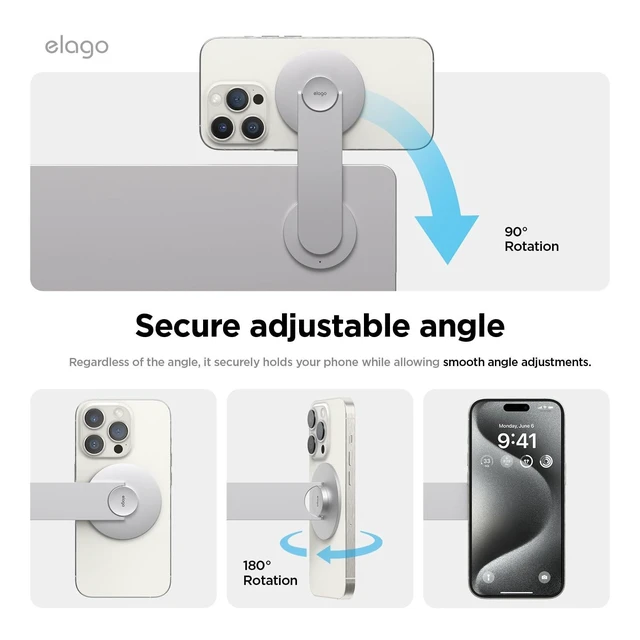 Alt view image 9 of 10 - elago Magnetic Laptop Phone Holder Mount Compatible with iPhone 15/14/ 13/12 MagSafe, Adjustable Phone Monitor Side Mount, Slim, Portable, Foldable, Compatible with MacBook (Silver)