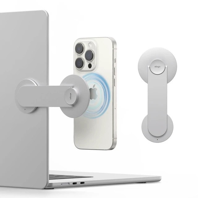 Alt view image 6 of 10 - elago Magnetic Laptop Phone Holder Mount Compatible with iPhone 15/14/ 13/12 MagSafe, Adjustable Phone Monitor Side Mount, Slim, Portable, Foldable, Compatible with MacBook (Silver)