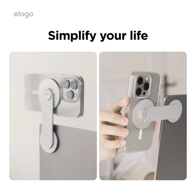 Alt view image 8 of 10 - elago Magnetic Laptop Phone Holder Mount Compatible with iPhone 15/14/ 13/12 MagSafe, Adjustable Phone Monitor Side Mount, Slim, Portable, Foldable, Compatible with MacBook (Silver)