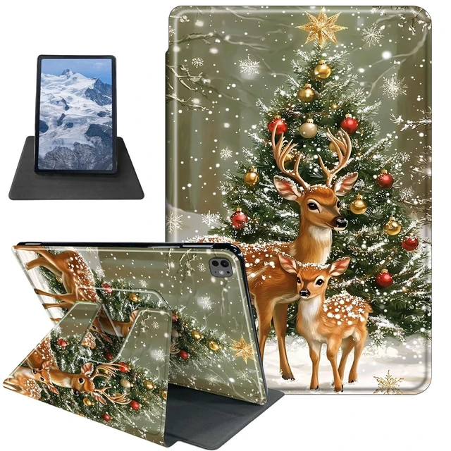 Alt view image 6 of 10 - Case for iPad Pro 13 Inch Case M4(2024) Beautiful Christmas Deer Theme 360 Degree Rotating Stand Protective Cover with Auto Sleep/Wake