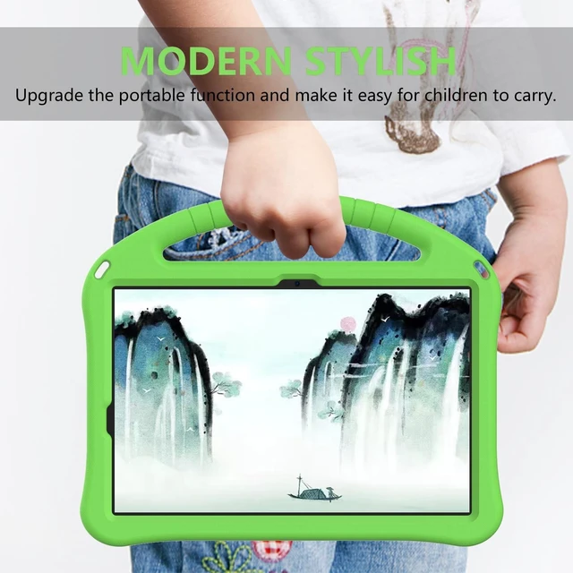 Alt view image 10 of 10 - YRH Case for Samsung Galaxy Tab S10 Lite/S10 FE/S9 FE (10.9''), Kids EVA Protective Cover with Stand Handle, Green
