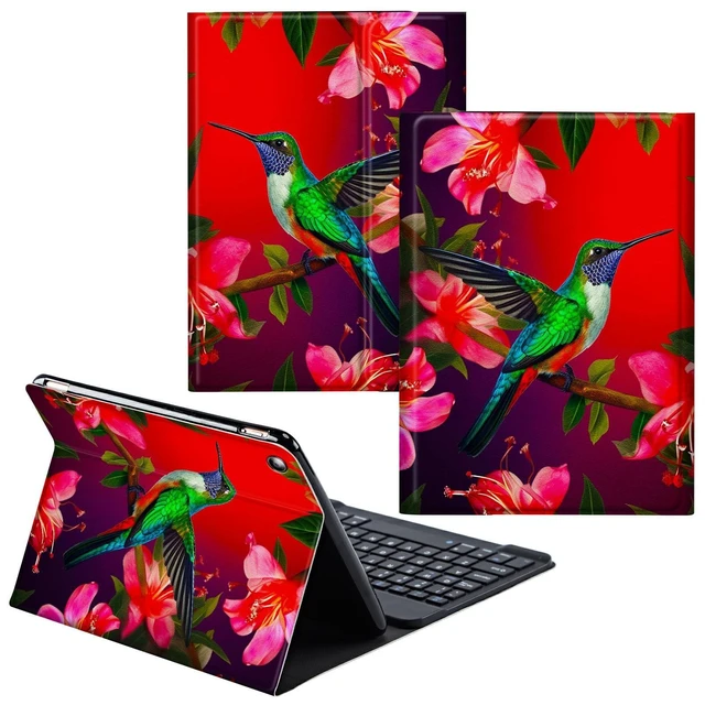 Alt view image 6 of 10 - CGFGHHUY for iPad 9th Generation Case with Keyboard for iPad Case 10.2 inch 8th/7th Generation Detachable Wireless Keyboard & PU Leather Stand Cover Protective Tablet Cover - Red Flower Hummingbird