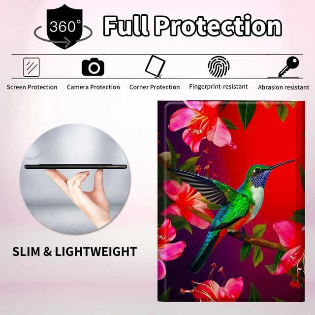Alt view image 8 of 10 - CGFGHHUY for iPad 9th Generation Case with Keyboard for iPad Case 10.2 inch 8th/7th Generation Detachable Wireless Keyboard & PU Leather Stand Cover Protective Tablet Cover - Red Flower Hummingbird