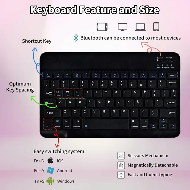 Alt view image 10 of 10 - CGFGHHUY for iPad 9th Generation Case with Keyboard for iPad Case 10.2 inch 8th/7th Generation Detachable Wireless Keyboard & PU Leather Stand Cover Protective Tablet Cover - Red Flower Hummingbird