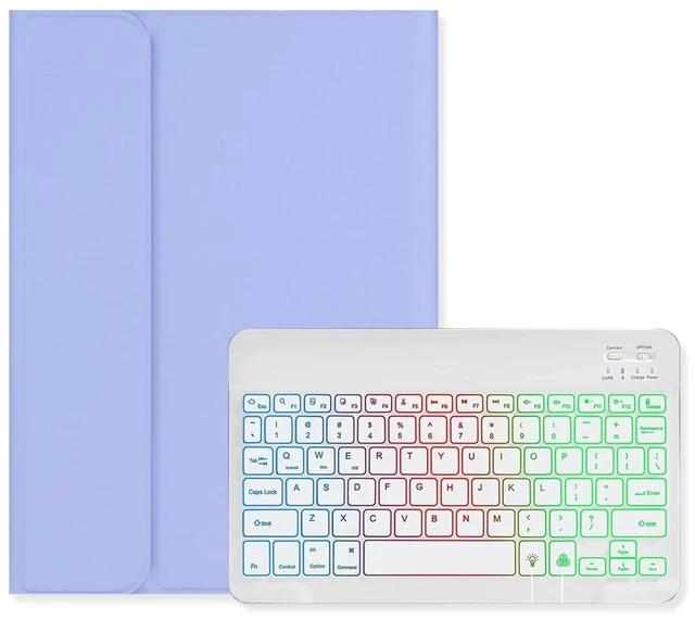 Alt view image 6 of 10 - Backlit Keyboard Case for iPad 9th Gen/8th Gen/7th Gen 10.2 inch 2021/2020/2019, iPad Pro 10.5"/iPad Air 3rd Gen Case with Rainbow Backlight Detachable Keyboard Cute Candy Color ,Purple+White