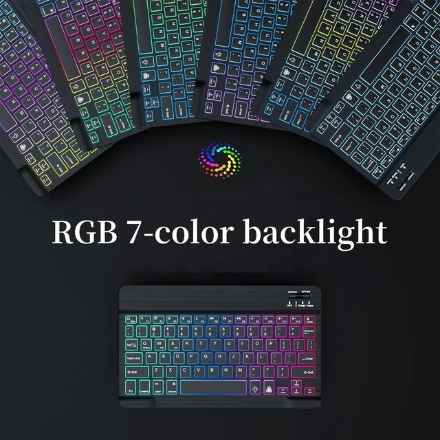 Alt view image 8 of 10 - Backlit Keyboard Case for iPad 9th Gen/8th Gen/7th Gen 10.2 inch 2021/2020/2019, iPad Pro 10.5"/iPad Air 3rd Gen Case with Rainbow Backlight Detachable Keyboard Cute Candy Color ,Purple+White
