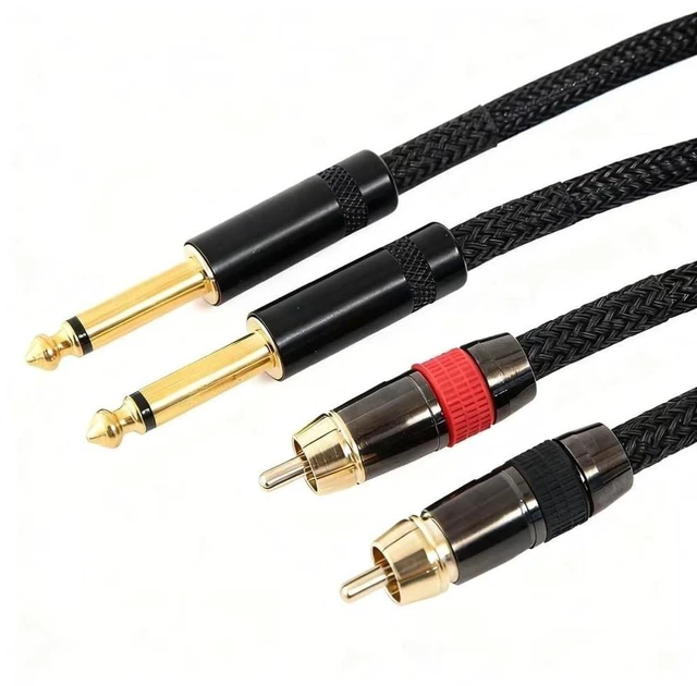 Alt view image 6 of 10 - Professional Audio Cable Set, Black Braided RCA to 1/4 Inch Dual Connector, Gold-Plated Terminals, Studio Quality Sound Connection (196, Inches)