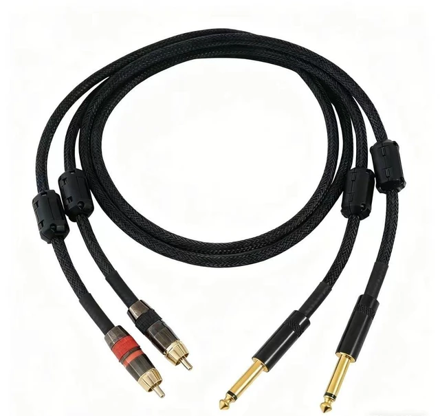 Alt view image 7 of 10 - Professional Audio Cable Set, Black Braided RCA to 1/4 Inch Dual Connector, Gold-Plated Terminals, Studio Quality Sound Connection (196, Inches)