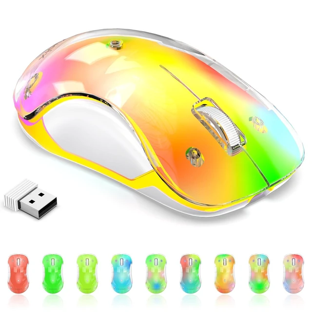 Alt view image 6 of 10 - memzuoix 2.4G Wireless Mouse with Customizable Cover & 9-Color LED - Rechargeable Ergonomic, 1400 DPI, 5 Buttons, USB Receiver for PC/Mac - Yellow