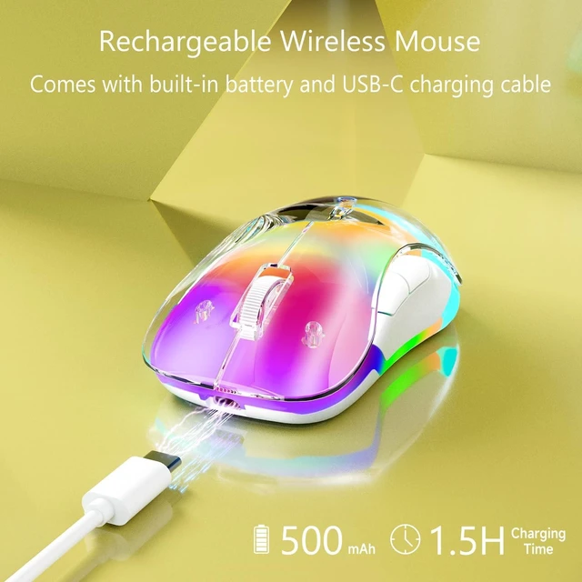 Alt view image 9 of 10 - memzuoix 2.4G Wireless Mouse with Customizable Cover & 9-Color LED - Rechargeable Ergonomic, 1400 DPI, 5 Buttons, USB Receiver for PC/Mac - Yellow