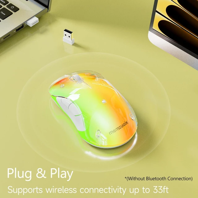 Alt view image 10 of 10 - memzuoix 2.4G Wireless Mouse with Customizable Cover & 9-Color LED - Rechargeable Ergonomic, 1400 DPI, 5 Buttons, USB Receiver for PC/Mac - Yellow