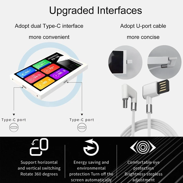 Alt view image 9 of 10 - WOWNOVA White 3.5in Computer Temp Monitor, ARGB PC Case Secondary Screen, USB Mini Screen, IPS Display for CPU, RAM, HDD Data Monitor