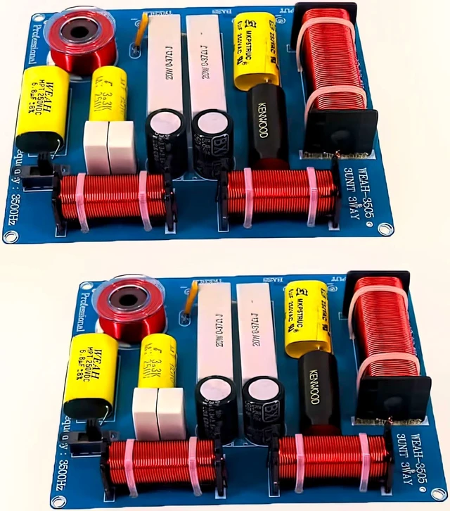 Alt view image 6 of 10 - Lelukee 2PCS Speaker Frequency Divider Crossover 3-Way 300W HiFi Audio Speaker Heights Mid Bass 3-Units Crossover Filter for 3-5 Inch Speakers