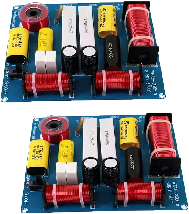 Alt view image 10 of 10 - Lelukee 2PCS Speaker Frequency Divider Crossover 3-Way 300W HiFi Audio Speaker Heights Mid Bass 3-Units Crossover Filter for 3-5 Inch Speakers