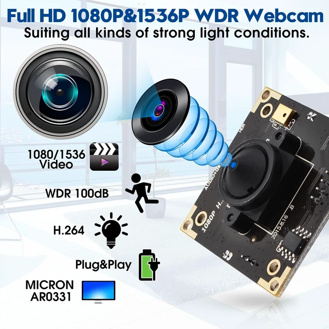 Alt view image 10 of 10 - ELP USB Camera WDR H.264 3megapixel 1536p Camera Module for Computer,3mp AR0331 Camera Module with Microphone Mini UVC USB2.0 Webcam Board,WDR 100db 3.7mm Pinhole Hidden USB Camera Module for Most OS