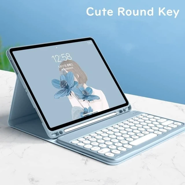 Alt view image 10 of 10 - Keyboard Case for Galaxy Tab A7 10.4 inch 2020 Color Keyboard Cute Round Key Wireless Detachable BT Keyboard Cover with Pencil Holder (Black)