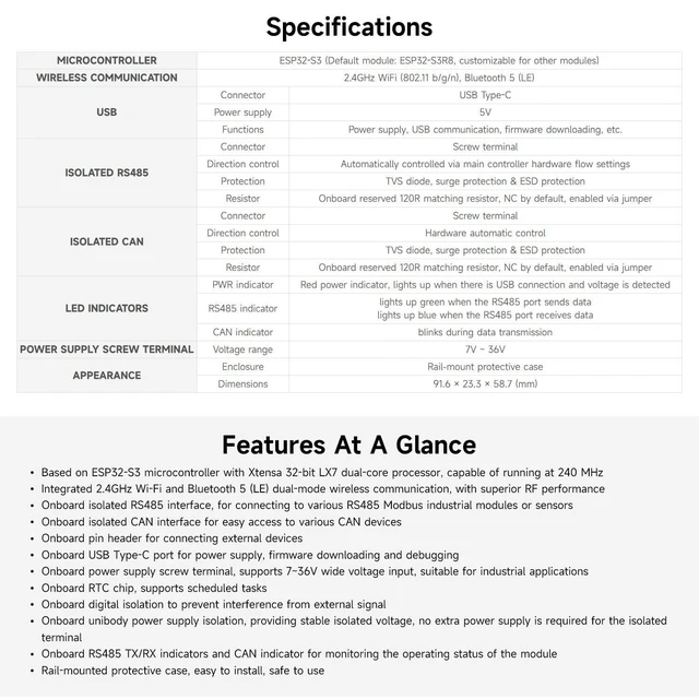 Alt view image 9 of 10 - KLAYERS ESP32-S3 Industrial Communication Board, RS485/CAN/Wi-Fi/Bluetooth, Multi-Interface Protection, Arduino-Compatible for AIoT
