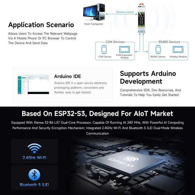 Alt view image 10 of 10 - KLAYERS ESP32-S3 Industrial Communication Board, RS485/CAN/Wi-Fi/Bluetooth, Multi-Interface Protection, Arduino-Compatible for AIoT