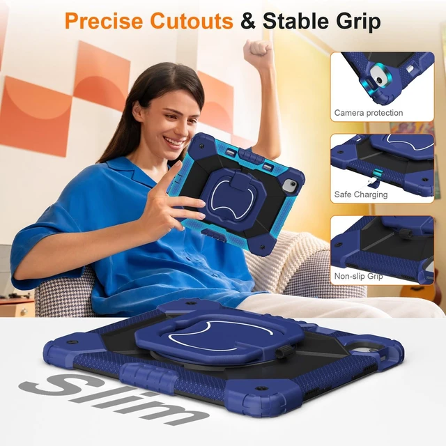 Alt view image 9 of 10 - Case for iPad Air 13 Inch Case M4 2026/M3 2025/ M2 2024, Auorld for iPad Air 13 Inch Case M4 2026 Case with Screen Protector, 360 Degree Rotating Stand Shoulder Strap Pencil Holder, Navy Black