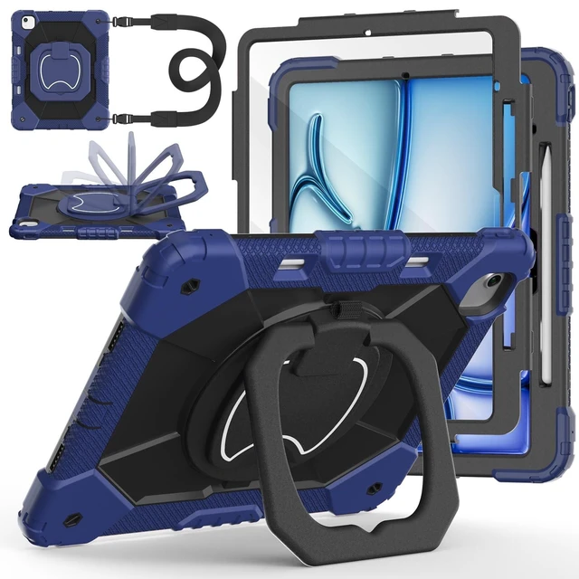 Alt view image 6 of 10 - Case for iPad Air 13 Inch Case M4 2026/M3 2025/ M2 2024, Auorld for iPad Air 13 Inch Case M4 2026 Case with Screen Protector, 360 Degree Rotating Stand Shoulder Strap Pencil Holder, Navy Black