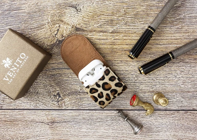 Alt view image 7 of 10 - Bari Leather Cover Compatible with Apple AirPods 1 and Airpods 2 Charging Case - Furry Leopard