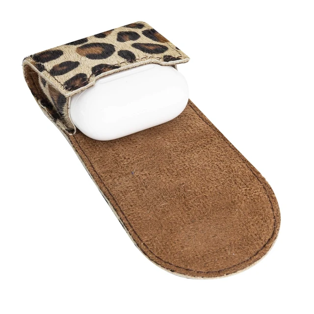 Alt view image 10 of 10 - Bari Leather Cover Compatible with Apple AirPods 1 and Airpods 2 Charging Case - Furry Leopard