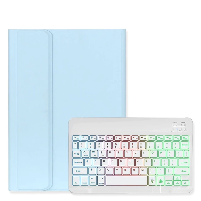 Alt view image 6 of 10 - Disonbeir Backlit Keyboard Case for iPad Pro 13 inch M5/M4(2025/2024) Case with Rainbow Backlight Detachable Keyboard Cute Candy Color,LightBlue+White