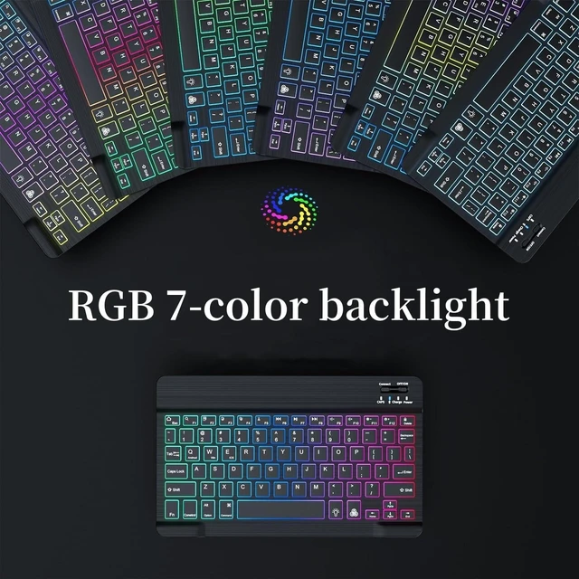 Alt view image 8 of 10 - Disonbeir Backlit Keyboard Case for iPad Pro 13 inch M5/M4(2025/2024) Case with Rainbow Backlight Detachable Keyboard Cute Candy Color,LightBlue+White