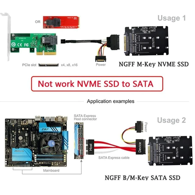 Alt view image 7 of 10 - NFHK SFF-8639 NVME U.2 to Combo NGFF M.2 M-Key SATA PCIe SSD Adapter for Mainboard Replace SSD 750 p3600 p3700