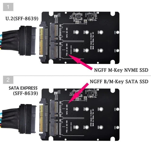 Alt view image 10 of 10 - NFHK SFF-8639 NVME U.2 to Combo NGFF M.2 M-Key SATA PCIe SSD Adapter for Mainboard Replace SSD 750 p3600 p3700
