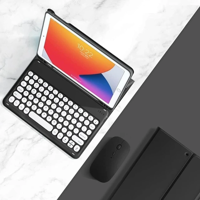 Alt view image 3 of 4 - PboyiqiS Keyboard Case for iPad 6th/5th Generation, Case for 9.7 inch iPad6/iPad5/Air2/Pro9.7 Keyboard with Mouse, Cute Round Key Detachable Keyboard Case with Pencil Holder, Black