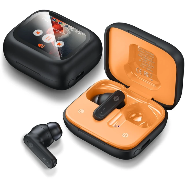 Alt view image 6 of 10 - THREE PEACHES Wireless Earbuds Bluetooth 5.4 Headphones, Touch Screen, Call ENC Noise Cancelling, USB Charging Case for iPhone/Android, Black