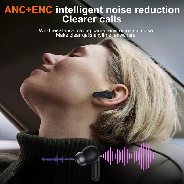 Alt view image 9 of 10 - THREE PEACHES Wireless Earbuds Bluetooth 5.4 Headphones, Touch Screen, Call ENC Noise Cancelling, USB Charging Case for iPhone/Android, Black