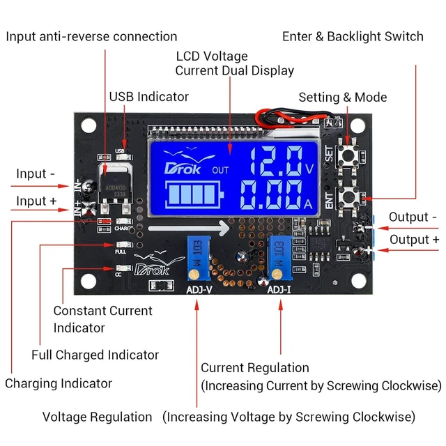 Alt view image 6 of 8 - DROK DC Adjustable Buck Converter 2pcs, 24v to 12v Step Down Converter Voltage Regulator 6V-32V to 1.5-32V 5V 5A LCD Power Supply Volt Reducer Step Down Transformer with USB Port and Protective Case