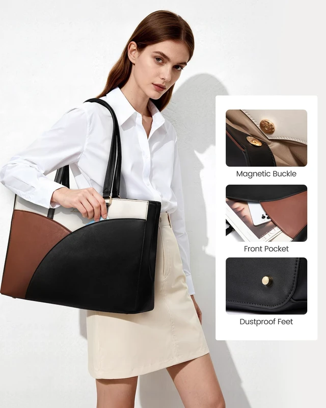Alt view image 9 of 10 - LOVEVOOK Laptop Bag for Women,15.6 Inch Work Teacher Bags Leather Tote Bag Briefcase Waterproof Computer Bag for WomenWhite and Green