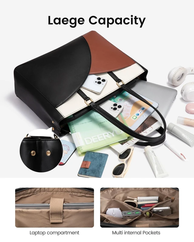 Alt view image 10 of 10 - LOVEVOOK Laptop Bag for Women,15.6 Inch Work Teacher Bags Leather Tote Bag Briefcase Waterproof Computer Bag for WomenWhite and Green