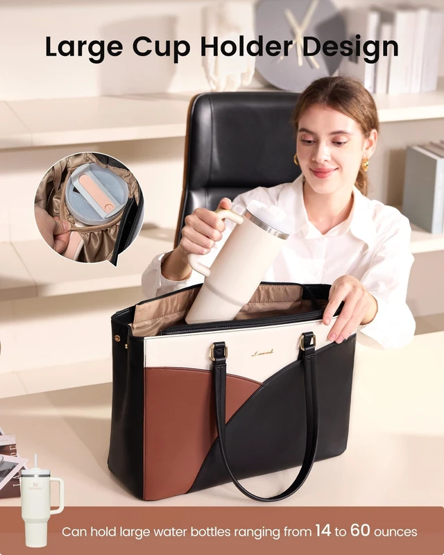 Alt view image 8 of 10 - LOVEVOOK Laptop Bag for Women,15.6 Inch Work Teacher Bags Leather Tote Bag Briefcase Waterproof Computer Bag for WomenWhite and Green