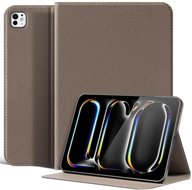 Alt view image 6 of 10 - XFYKJIN Slim Leather Case for iPad Pro 13 inch 2024 2025 (M4/M5), Folio Stand Cover, Auto Wake/Sleep, Multiple Viewing Angles for Business, Gray Brown