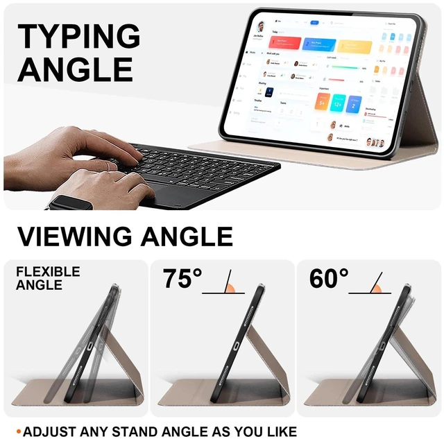 Alt view image 9 of 10 - XFYKJIN Slim Leather Case for iPad Pro 13 inch 2024 2025 (M4/M5), Folio Stand Cover, Auto Wake/Sleep, Multiple Viewing Angles for Business, Gray Brown