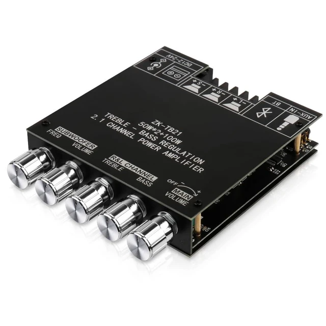 Alt view image 6 of 10 - Bluetooth Audio Amplifier Board, ZK-TB21 2.1CH 50W x 2 +100W Subwoofer Power Amp with Treble and Bass Control, Bluetooth5.0 and AUX Inputs, Stereo Digital AMP for DIY Home Speakers