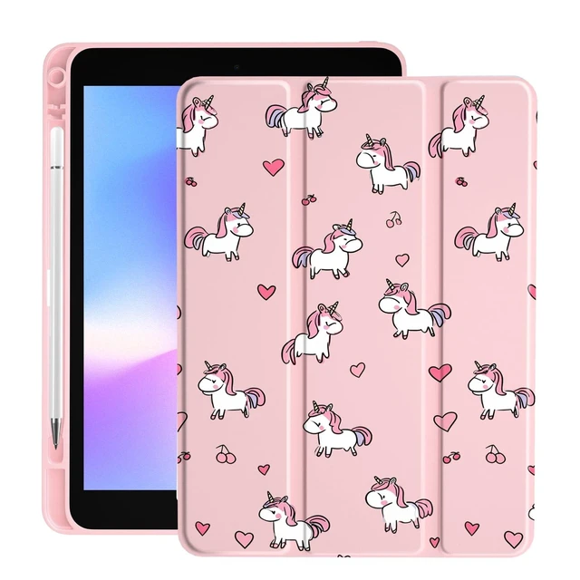 Alt view image 6 of 10 - LuGeKe Heart Unicorn Case for iPad 5th/6th Generation Unique Case,Pencil Holder & Clear Acrylic Back & Trifold Stand Cover for Women